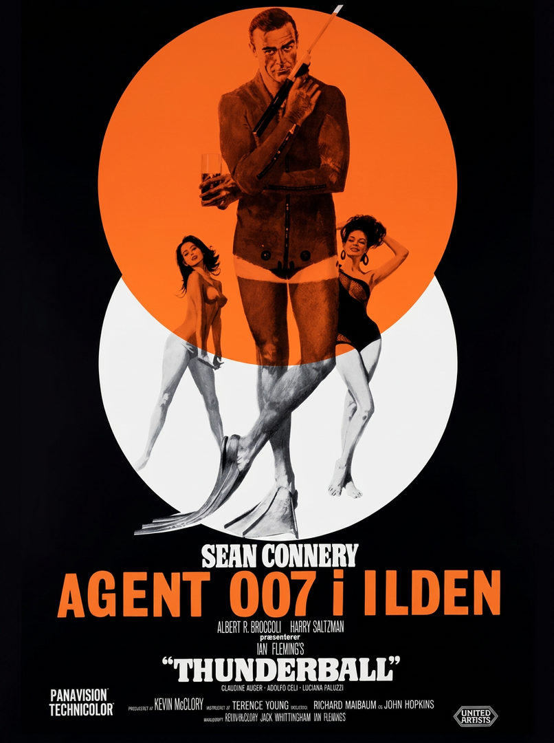 Danish  film poster for the 1965 James Bond movie "Thunderball". 