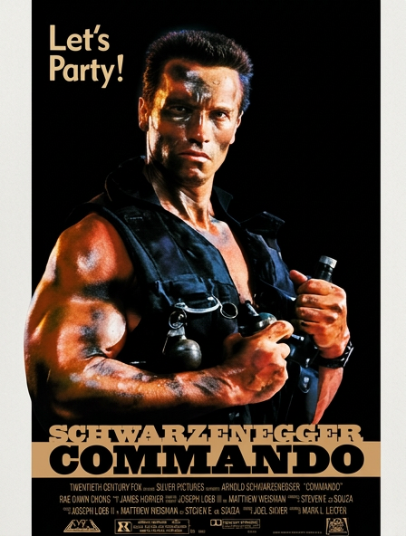 1985 theatrical release poster for the action film Commando